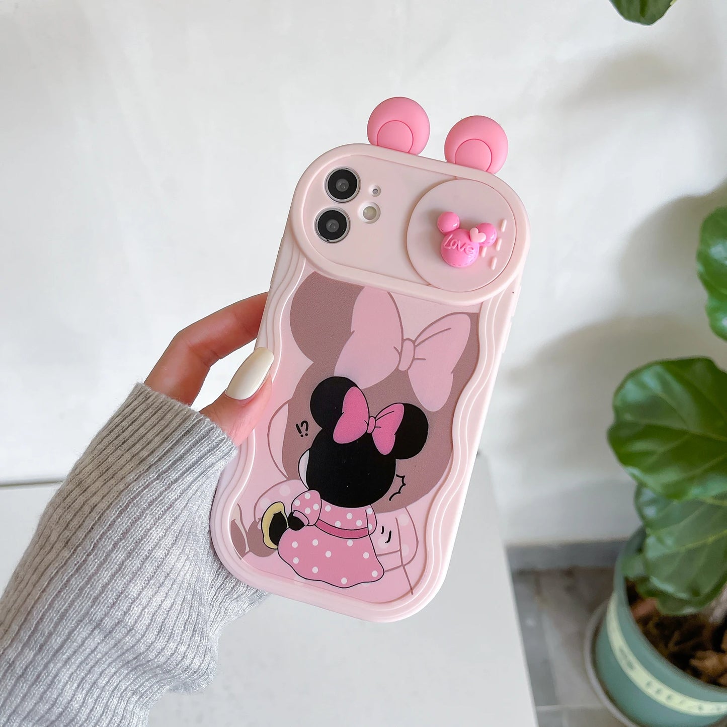 Minnie Stitch Cartoon Sliding Camera Wave Phone Case