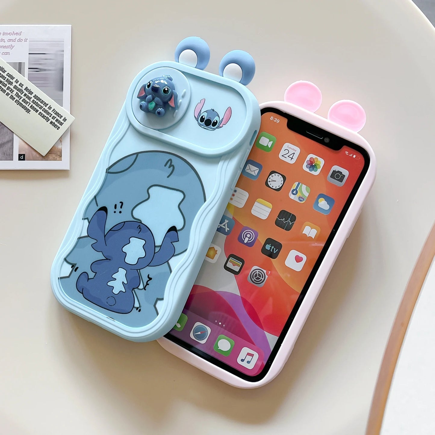 Minnie Stitch Cartoon Sliding Camera Wave Phone Case