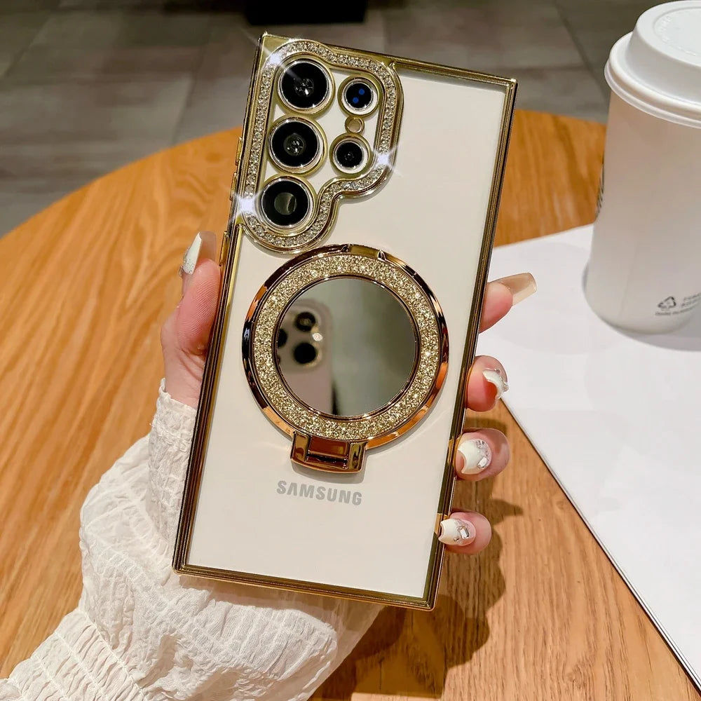 Mirror Magsafe Case with Luxury Diamond Plating Cover