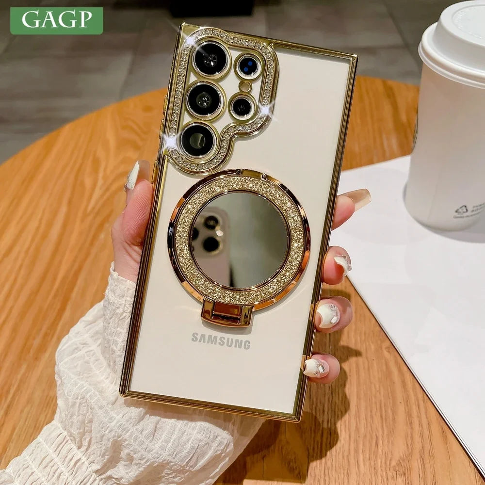 Mirror Magsafe Case with Luxury Diamond Plating Cover